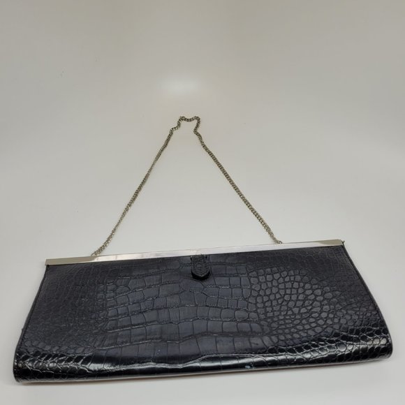 Aldo Bags Aldo Womens Clutch Handbag Black Animal Print Crocodile